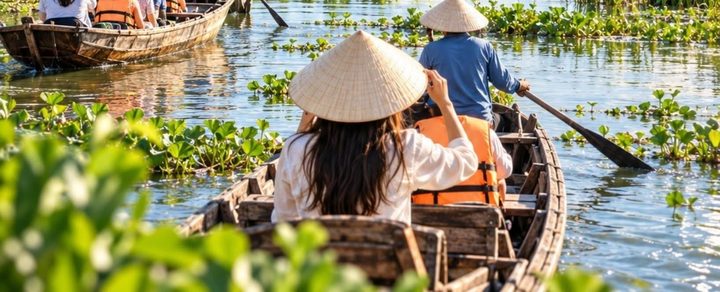 Đi xuồng trên sông nước miền Tây mùa nước nổi